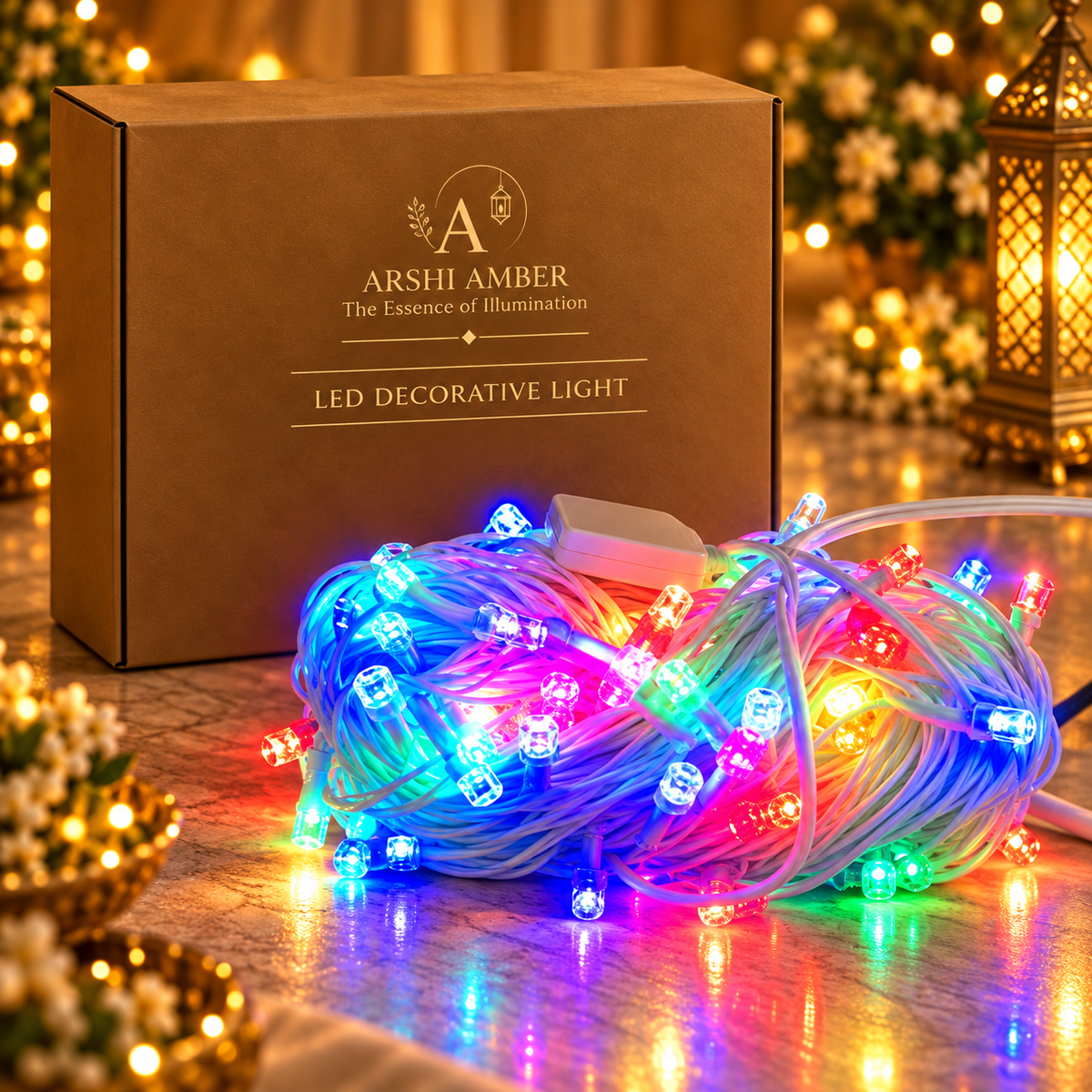 8mm Diamond RGB LED Light – White Wire, 50 Meter